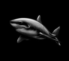 grote witte haai op een zwarte achtergrond vectorillustratie vector