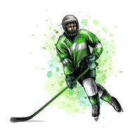 abstracte hockeyspeler uit splash van aquarellen hand getrokken schets wintersport vectorillustratie van verf vector