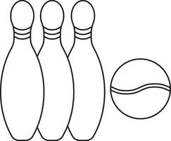 zwart lijn kunst bowling pin met bal. vector