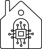 slim huis microchip icoon in zwart dun lijn kunst. vector