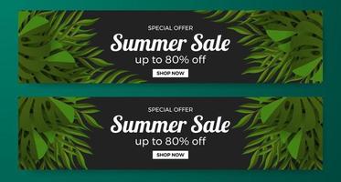 basis zomer verkoop aanbieding banner promotie met groene tropische bladeren illustratie concept vector