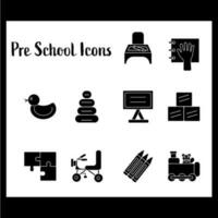 zwart en wit kleur reeks van pre school- icoon in vlak stijl. vector