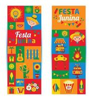 festa junina dorpsfestival in Latijns-Amerika pictogrammen in bri vector