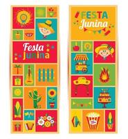 festa junina dorpsfestival in latijns-amerika pictogrammen instellen in banner vector