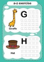 alfabet letter g en h oefening met cartoon woordenschat illustratie vector