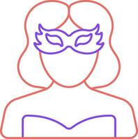 slim vrouw vervelend partij masker icoon in rood en Purper schets. vector