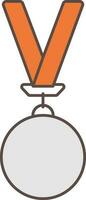 zilver medaille met oranje ribon icoon in vlak stijl. vector