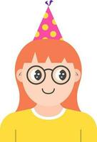 vector illustratie van gelukkig weinig meisje vervelend een partij hoed icoon in vlak stijl.