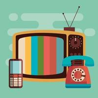 oude retro tv met telefoon en mobiel vector