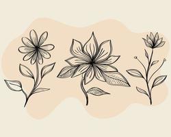 bundel van drie bloemen tekenen natuur ecologie pictogrammen vector