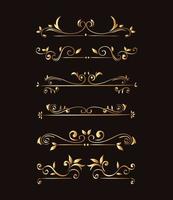 gouden ornament element pictogrammenset op zwarte achtergrond vector ontwerp