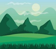 landschap van bergen en zon op groen vectorontwerp als achtergrond vector