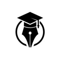 afstuderen logo concept pen met bachelor hoed vector illustratie pictogram ontwerp