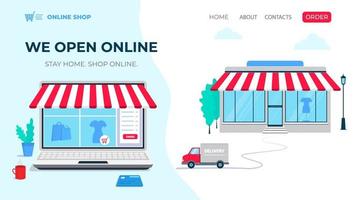 online winkelen webdesign winkel bouwen en online winkel op computerscherm vector