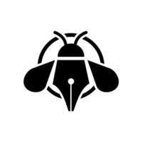 bugs bee met pen schrijver vector embleemontwerp pictogram illustratie