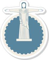 sticker stijl Christus de Verlosser standbeeld met cirkel kader in blauw en beige kleur. vector