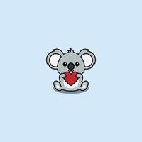 schattige koala met rode hartvormige cartoon vector