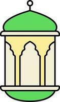 geïsoleerd Arabisch lantaarn vlak icoon in geel en groen kleur. vector