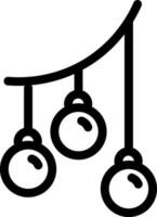 vector illustratie van hangende kerstballen icoon in zwart schets.