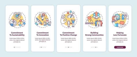 zakelijke kernwaarden onboarding mobiele app-paginascherm met concepten vector