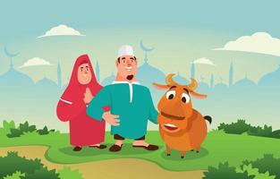 eid adha vieren met geit vector