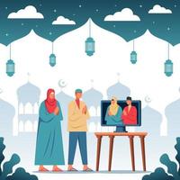 moslim familiebijeenkomst op eid al adha met protocol vector