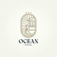 minimalistische luxe oceaan hotel insigne icoon logo sjabloon vector illustratie ontwerp. gemakkelijk modern tropisch strand hotel, boetiek, toevlucht embleem logo concept