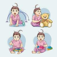 reeks van schattig baby meisje tekens vector illustratie pro downloaden