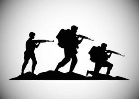 militaire soldaten met geweren silhouetten cijfers pictogrammen vector