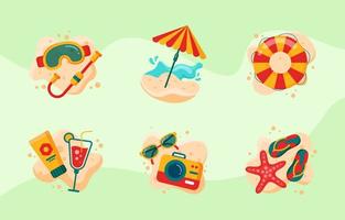 plat schattig zomer strand pictogramserie vector