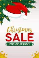 happy merry christmas sale belettering kaart met kerstmuts en sterren vector