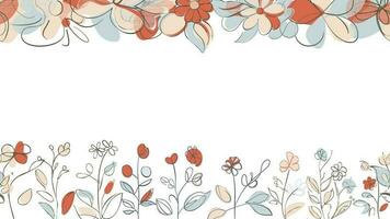 voorjaar kleurrijk botanisch vlak vector horizontaal illustratie Aan wit achtergrond. banier bloemen backdrop versierd met prachtig veelkleurig bloeiend bloemen en bladeren grens.
