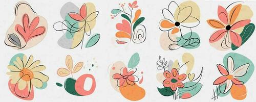 abstract minimalistische lijn kunst posters modern bloemen doodles modieus ontwerpen met levendig zomer kleur bundel reeks verzameling vector