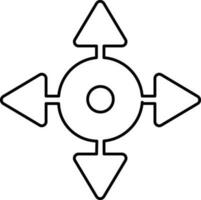 icoon van vier manier richting pijlen in de buurt een cirkel. vector