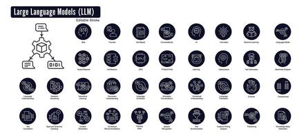 taal model- pictogrammen. llm pictogrammen. nlp, kunstmatig intelligentie- pictogrammen. machine aan het leren iconen.bewerkbaar beroerte pictogrammen. vector