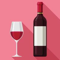 platte wijn bordeaux glazen fles ontwerp stijl illustratie tekening vector