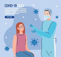 covid 19 virus test arts en meisje met glazen vector ontwerp