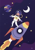 astronaut jongen en raket ruimtescène vector