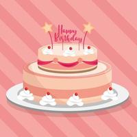 geglazuurde verjaardagstaart met kaarsen en belettering vector