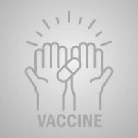 vaccin handen met capsule geneeskunde lijnstijl vector