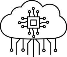 wolk microchip icoon in zwart schets. vector