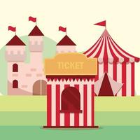 pretpark carnaval kaartjes stand tent en kasteel vector