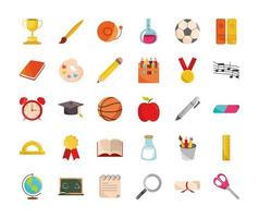 terug naar school onderwijs klasse levert iconen collectie vector