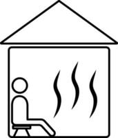 Mens zittend in sauna kamer, lijn kunst icoon. vector