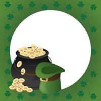 happy saint patricks day poster met ketel van schat en elf hoed vector