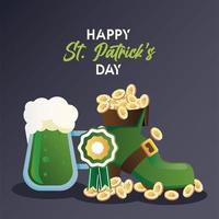 happy saint patricks day belettering met munten in elflaars en bier vector