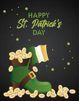 happy saint patricks day belettering met schat in elflaars en Ierse vlag vector