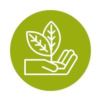 hand met plant alternatieve duurzame energie blok lijn stijlicoon vector