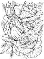 kleurplaat met rozen en bladeren zwart-wit omtrek, antistress kleurende bloem lijntekeningen vector