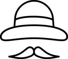 bowler hoed met snor icoon in zwart lijn kunst. vector